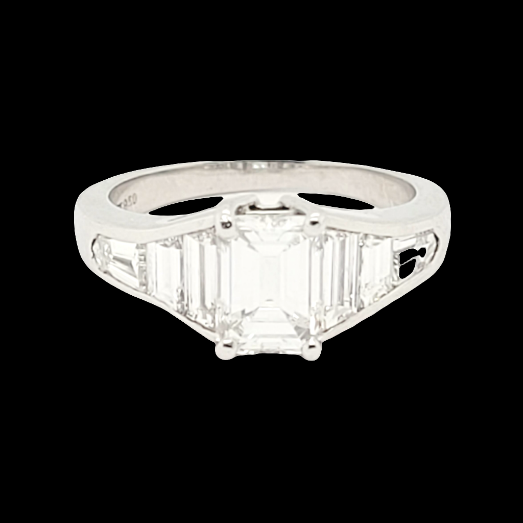 1.16ct emerald cut diamond and baguette diamond engagement ring sku 6065