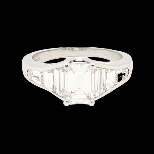 1.16ct emerald cut diamond and baguette diamond engagement ring sku 6065