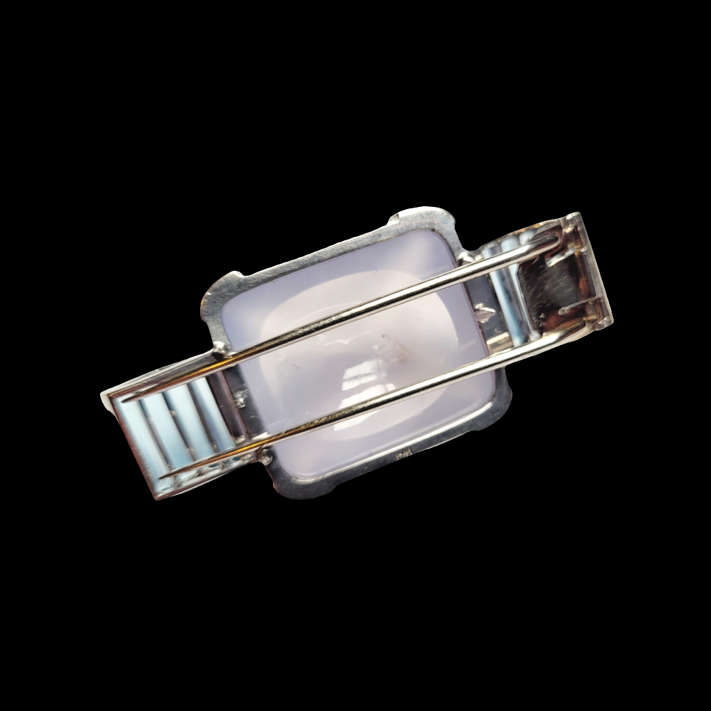 Stylish 1940's aquamarine and chalcedony sugarloaf clip brooch