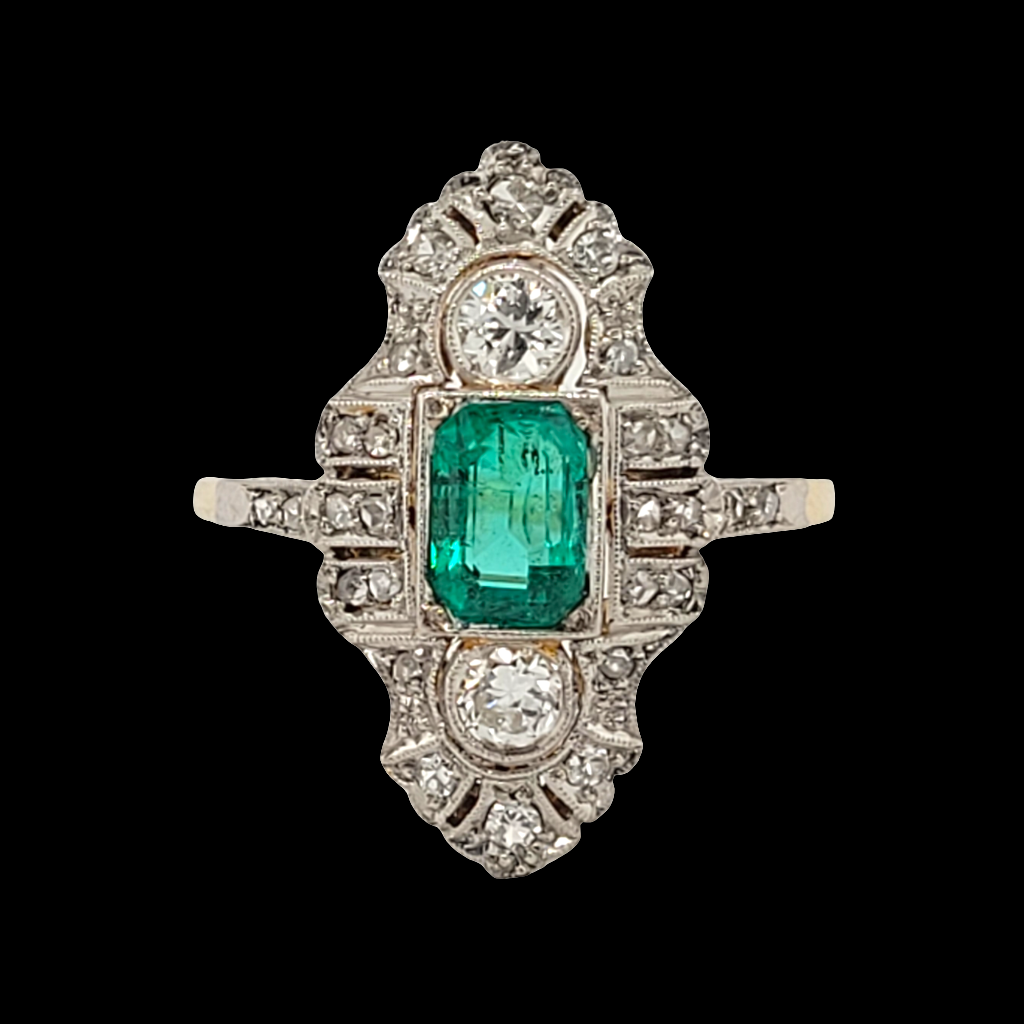 Art deco emerald and diamond dress ring SKU: 6236