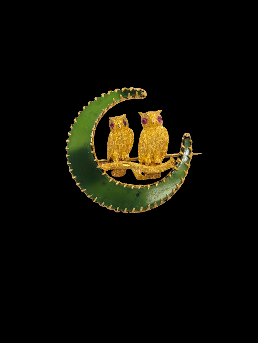 Two owl and crescent moon brooch
SKU: 8226