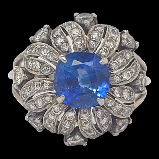 Vintage cornflour sapphire and diamond dress ring

SKU: 6493