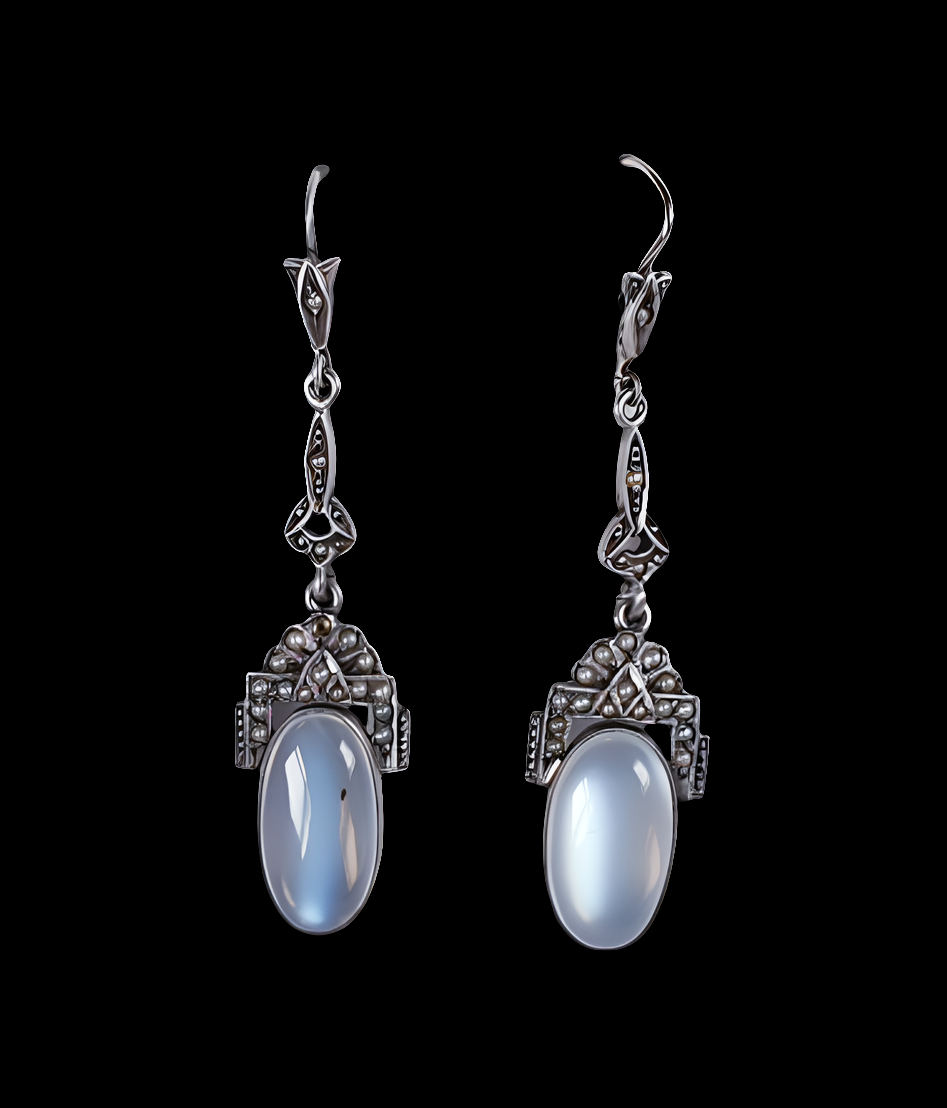 Arts and crafts moonstone and pearl drop earrings
SKU: 4808