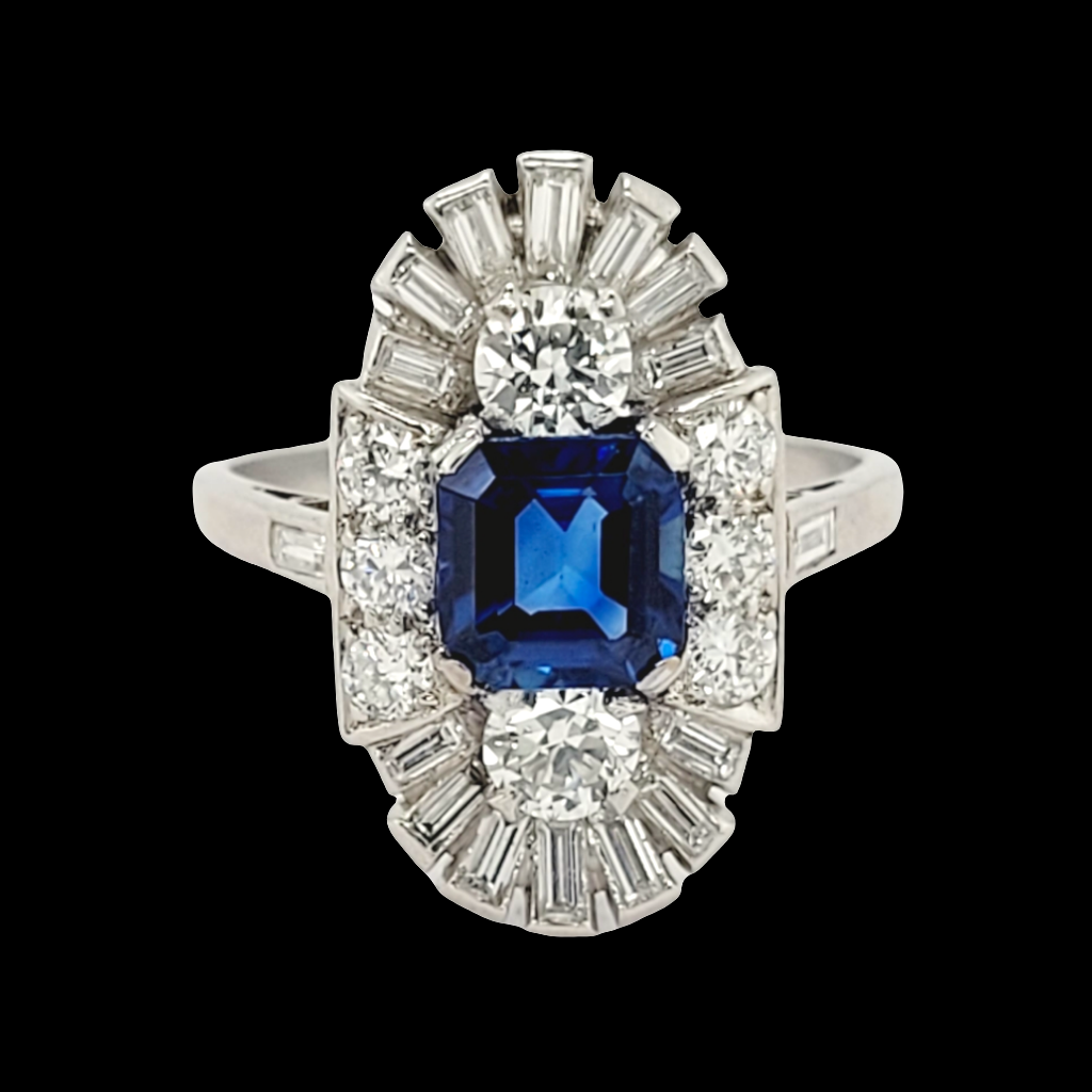 Fine Art deco sapphire and diamond cocktail ring SKU: 6238
