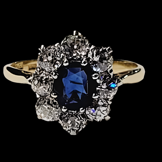 Quality antique sapphire and diamond cluster engagement ring
SKU: 5331