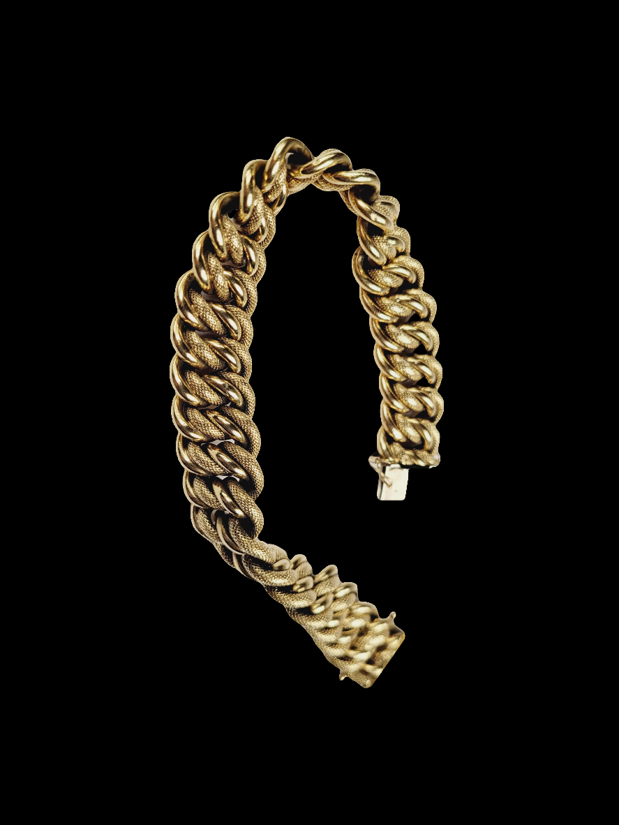 Antique 18ct yellow gold fancy round curb bracelet sku 8419