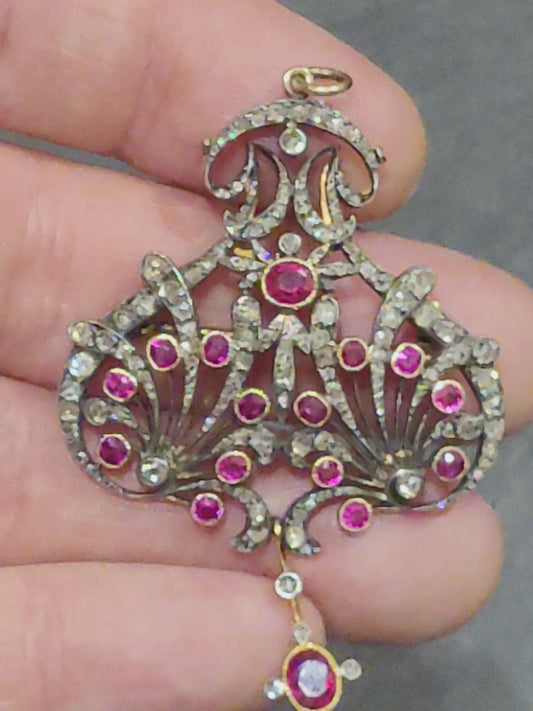 Fine Antique Burmese Ruby and diamond pendant sku 9113