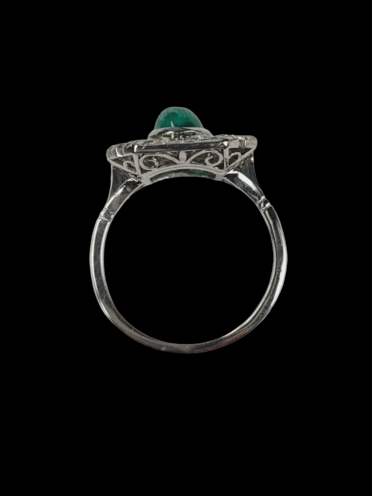Art deco cabochon emerald and diamond cluster ring SKU 8723
