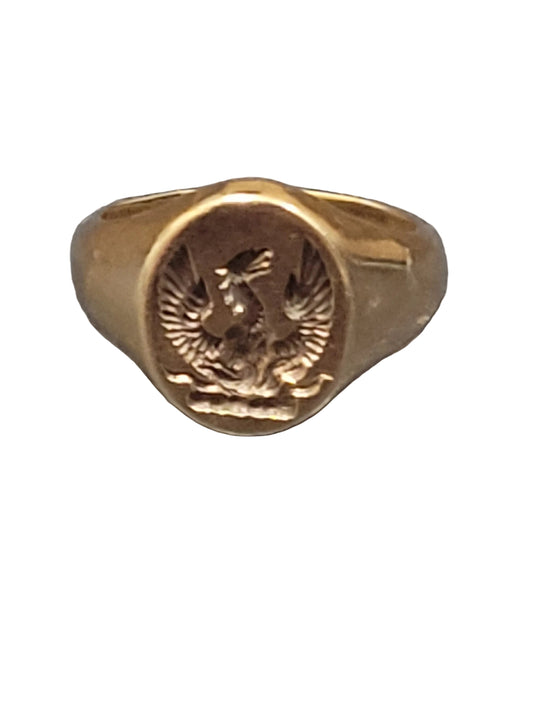 Phoenix seal engraved 9ct gold signet ring sku 9104