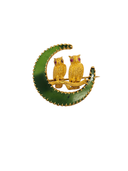 Two owl and crescent moon brooch
SKU: 8226