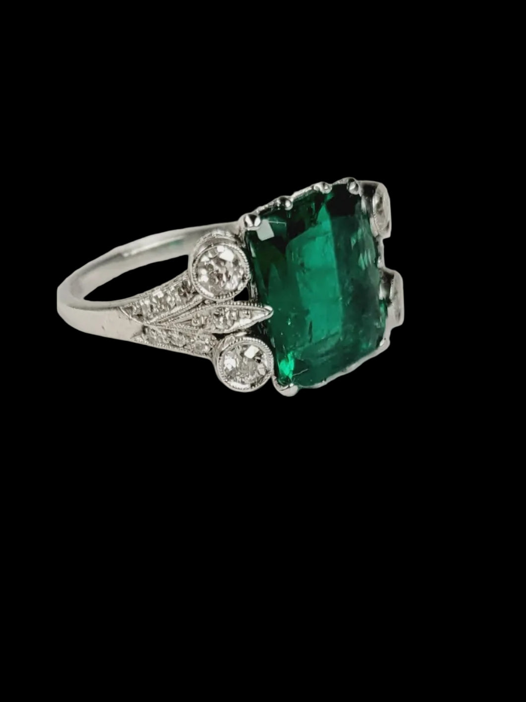 Fine Columbian emerald and diamond art deco ring sku 8838