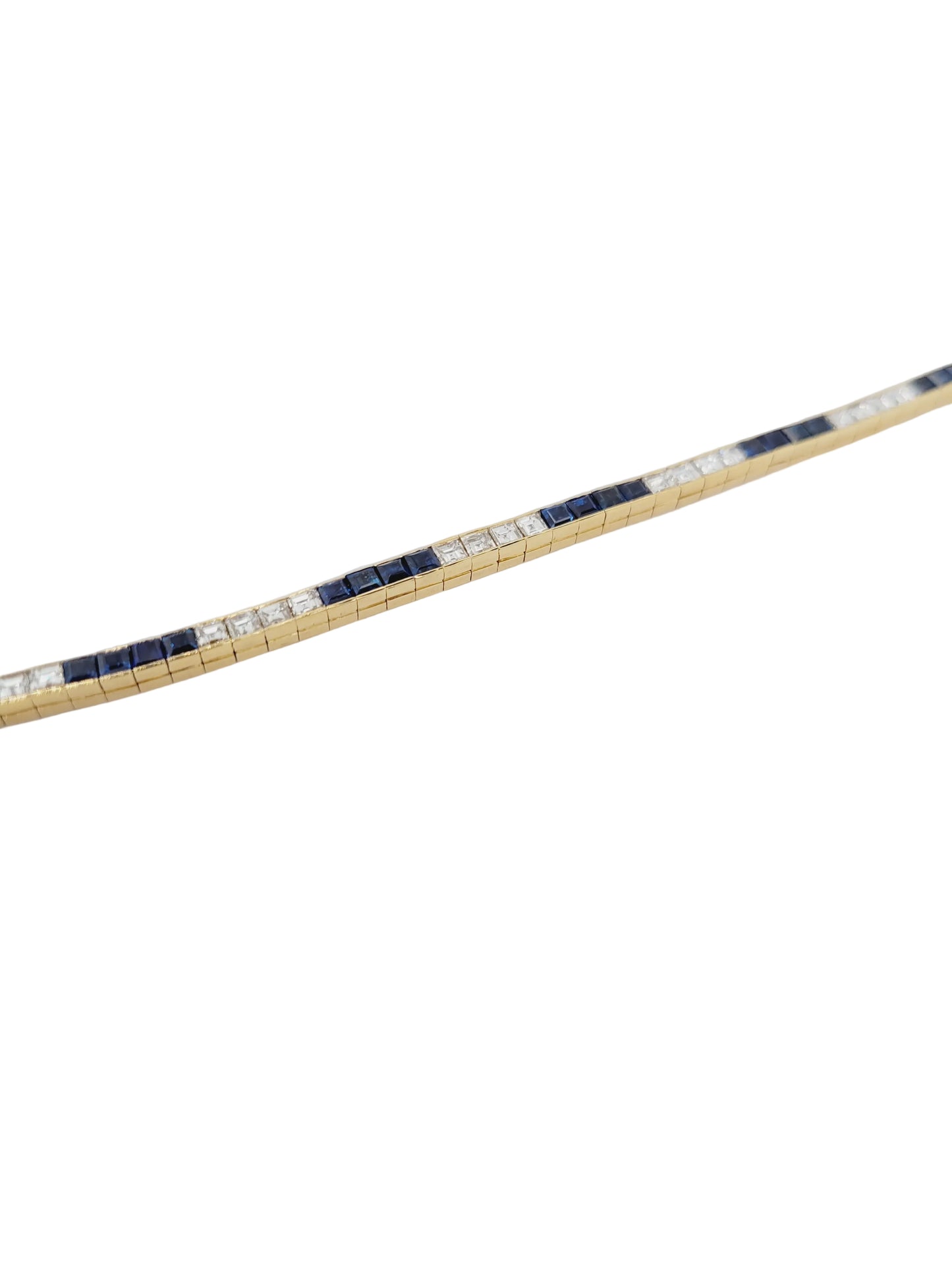 Sapphire and diamond calibre square Sapphire and diamond bracelet in 18ct yellow gold Sku 9011