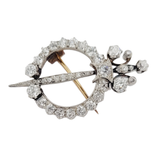 Antique diamond fibula clasp brooch sku 8878