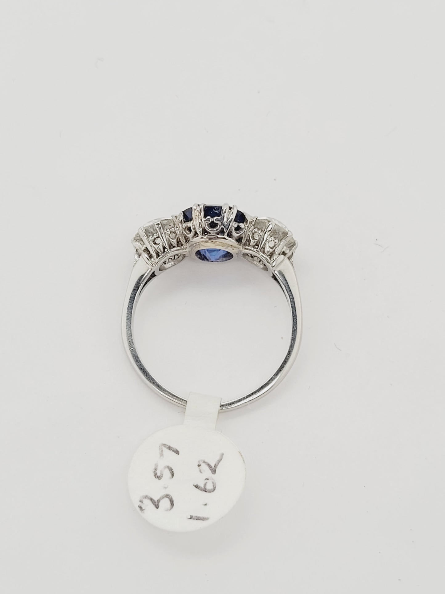 3.57ct Natural Burmese sapphire and diamond trilogy engagement ring sku 8738