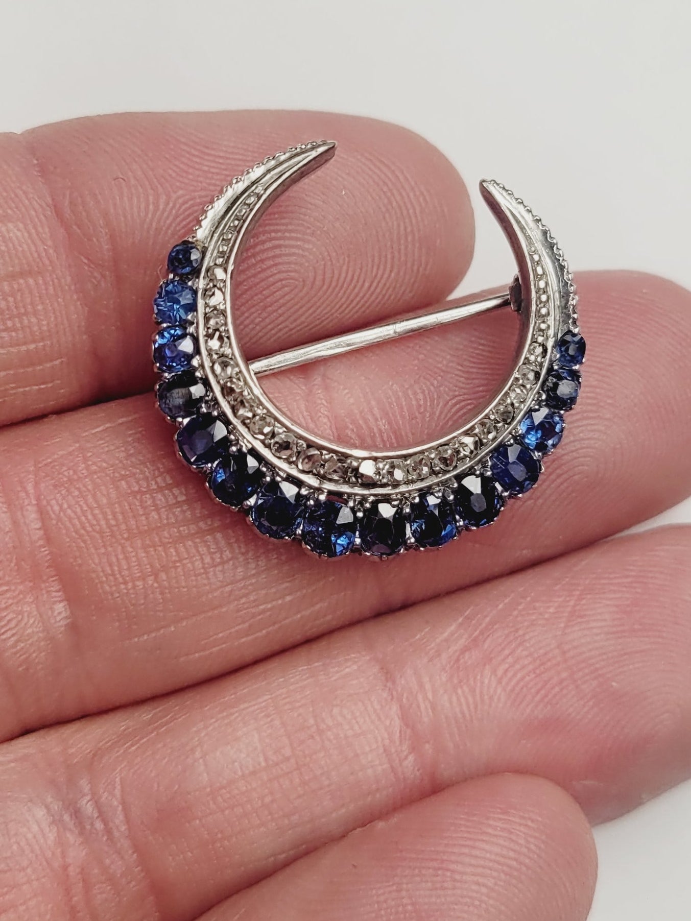 Blue Moon...antique sapphire and diamond crescent sku 8097