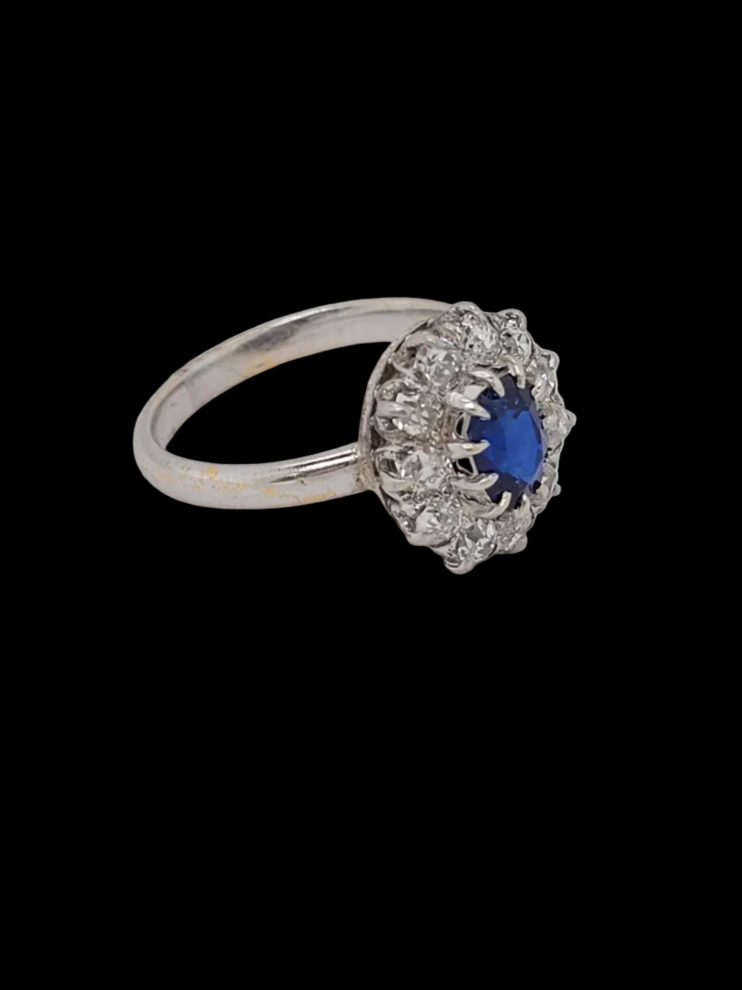 Antique sapphire and diamond cluster engagement ring sku 8745