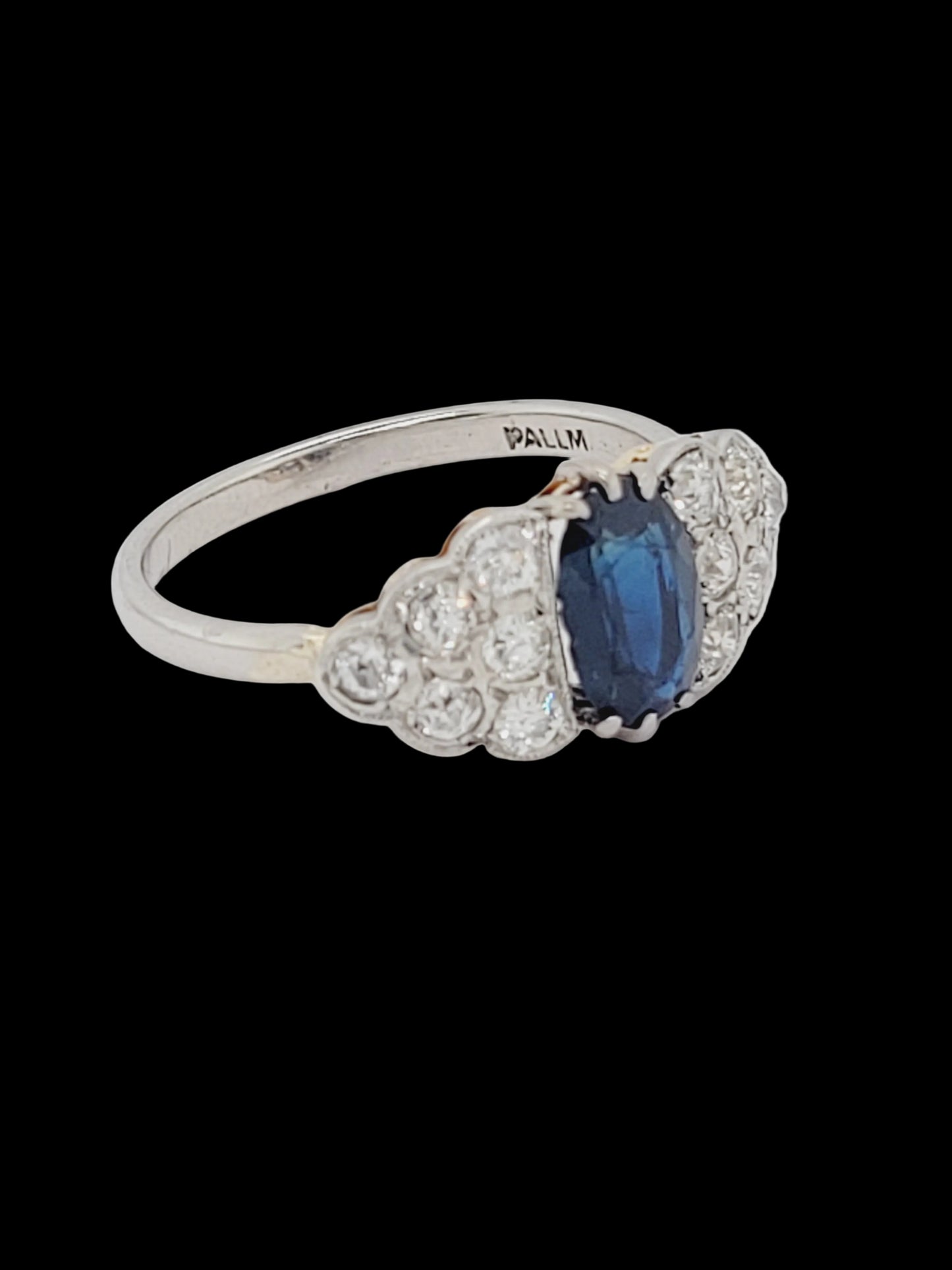 Antique sapphire and diamond engagement ring sku 8682