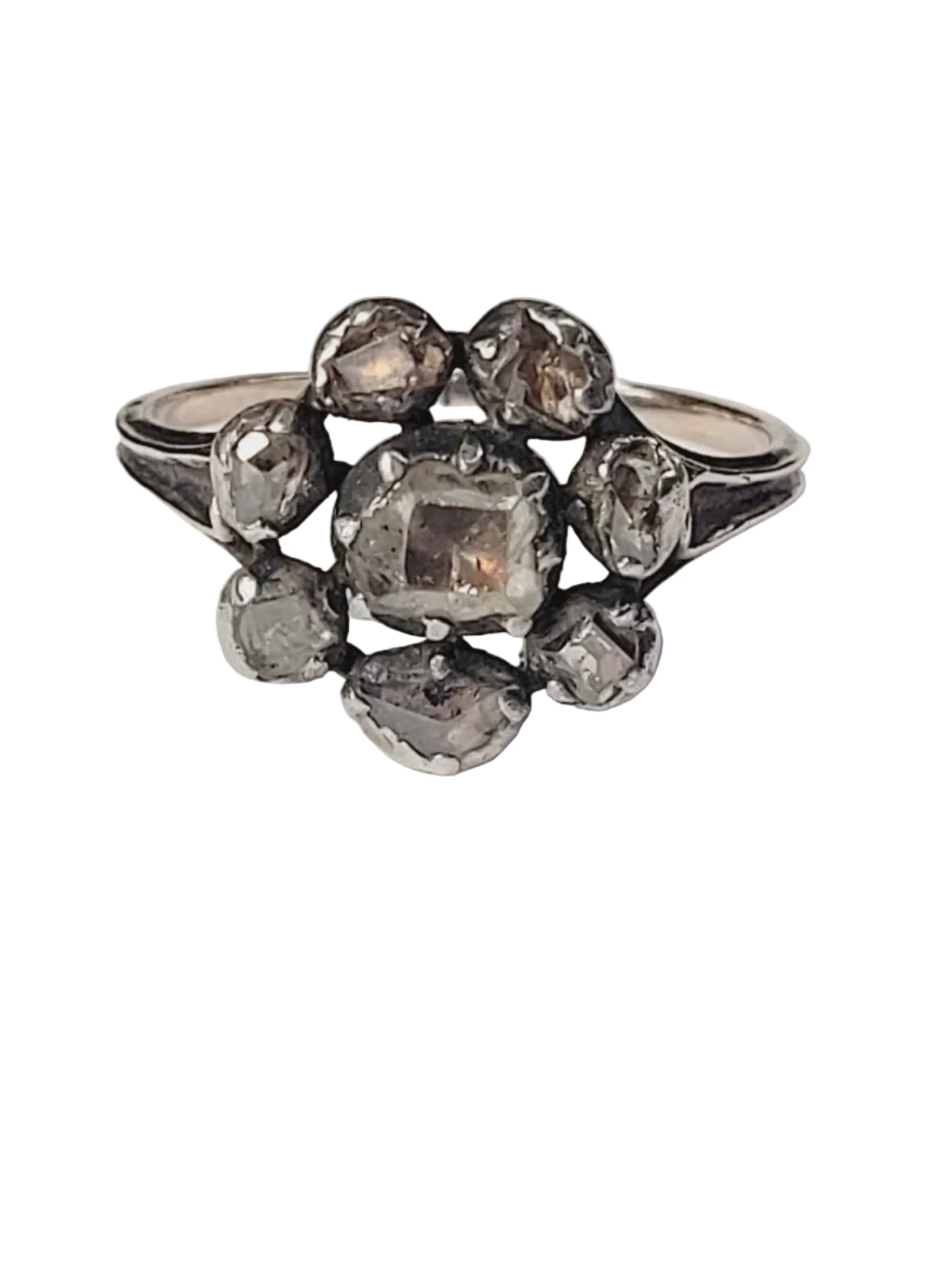 17th century table cut and rose cut diamond cluster ring sku 9070