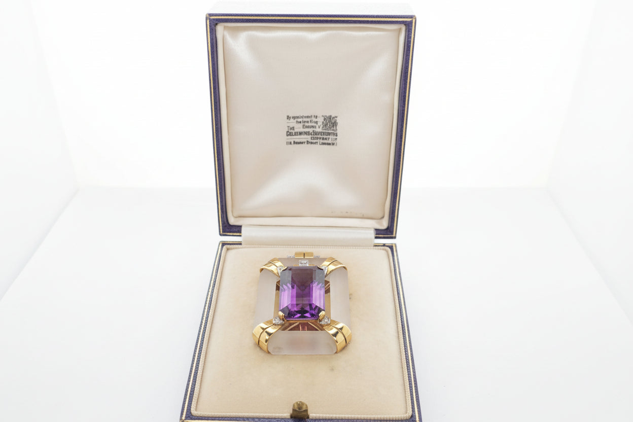 Artdeco amethyst and rock crystal clip brooch sku 8704