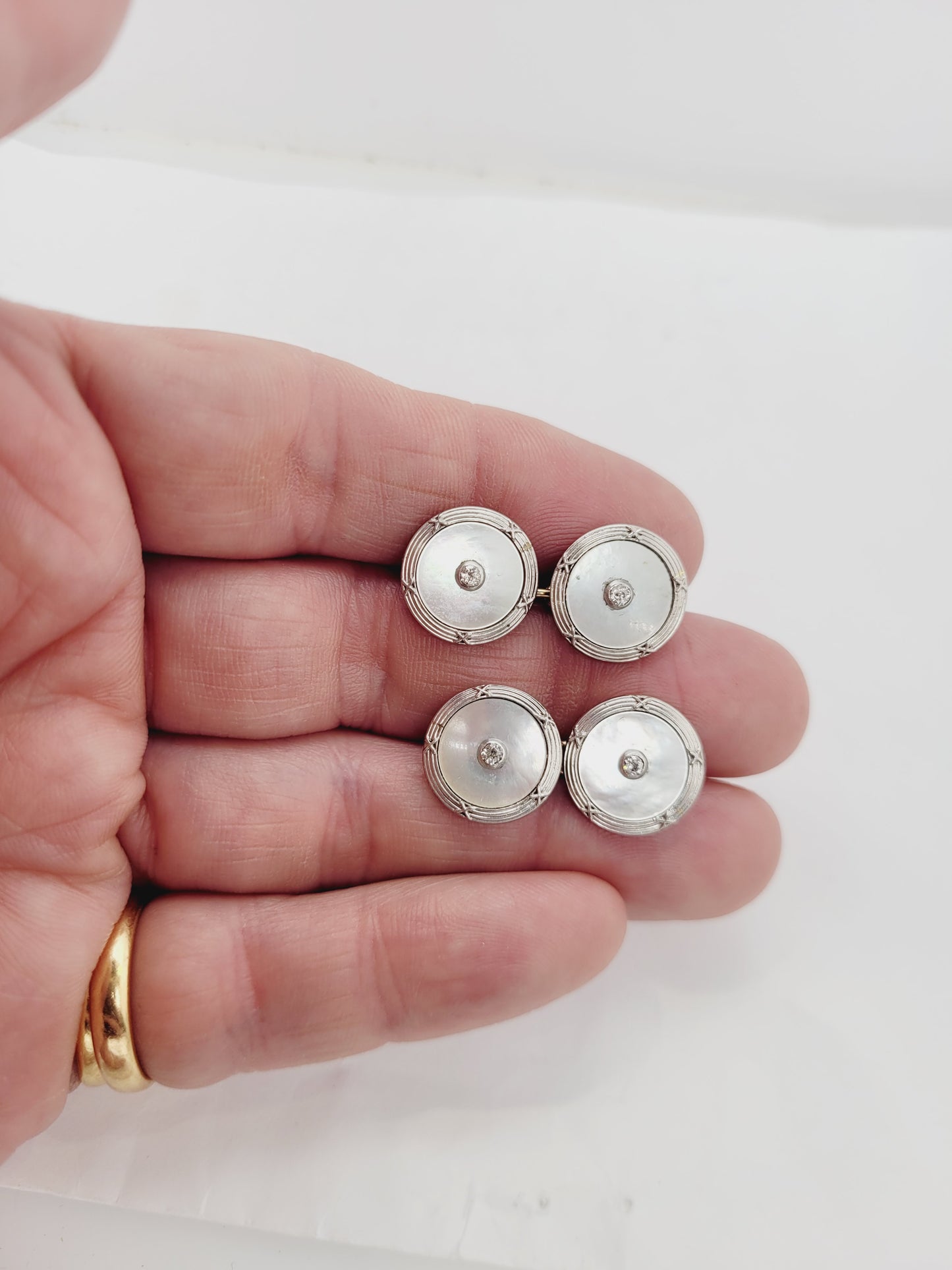 Antique mother of pearl and diamond cufflinks sku 8816