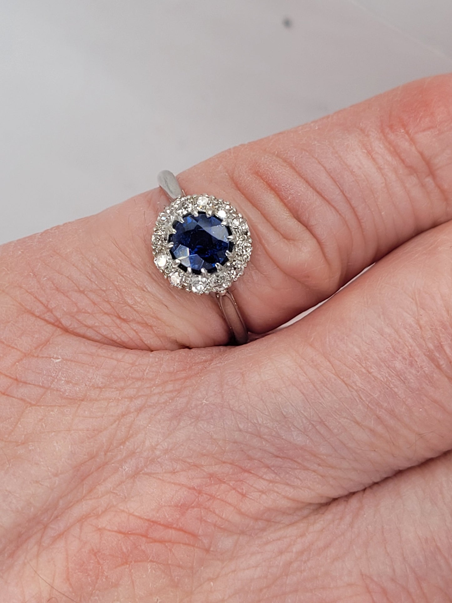 Antique sapphire and diamond cluster engagement ring sku 8808