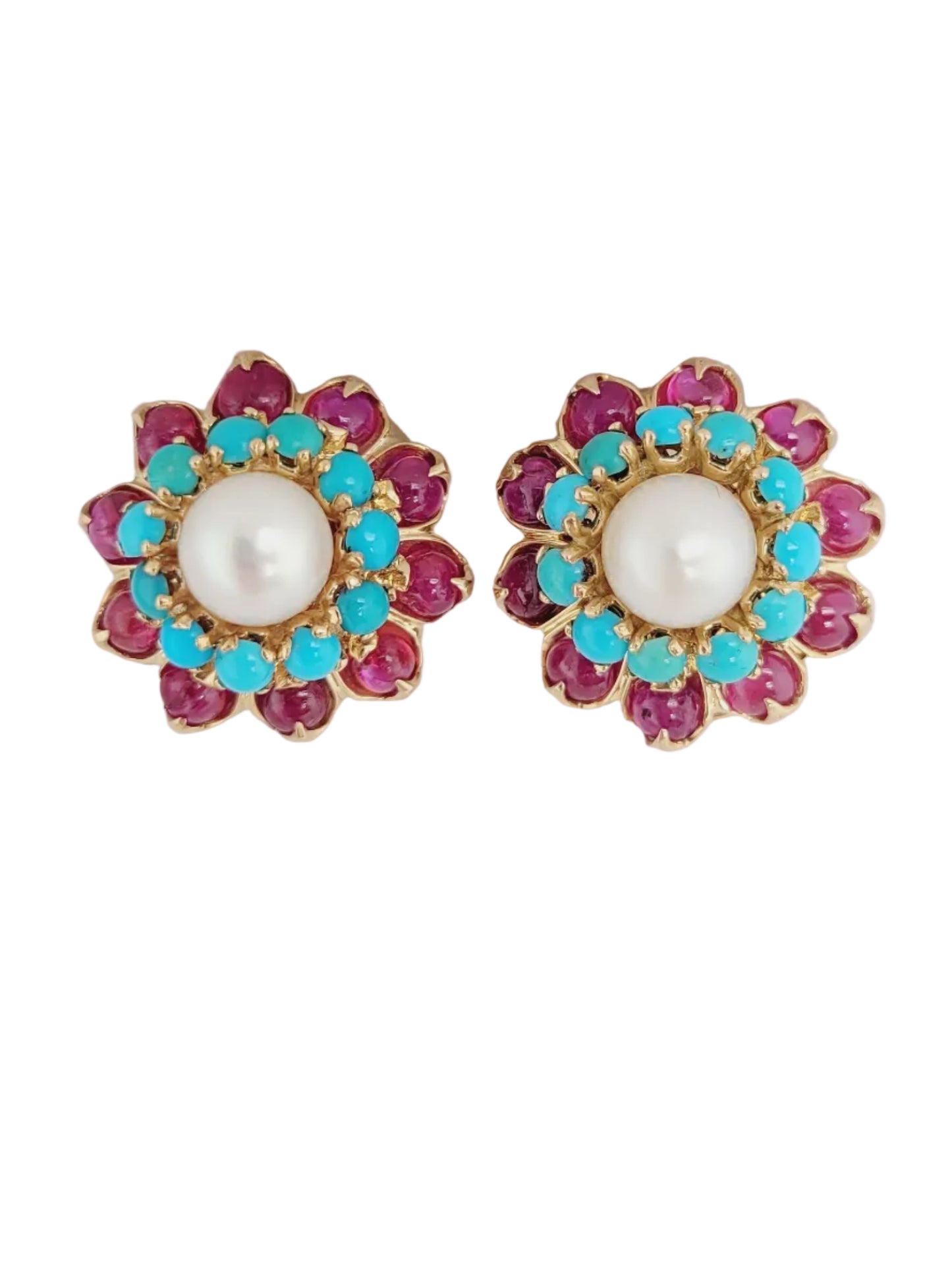 Vintage Turquoise, ruby and pearl earrings sku 9014