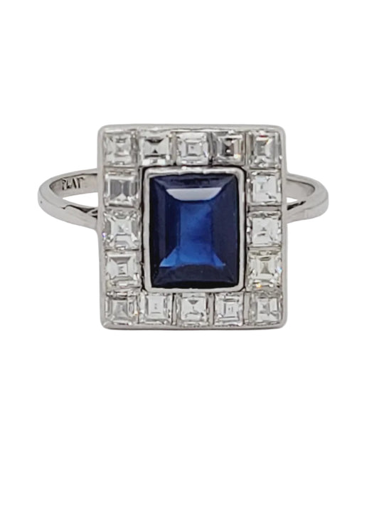 Art deco sapphire and square diamond ring sku 8984