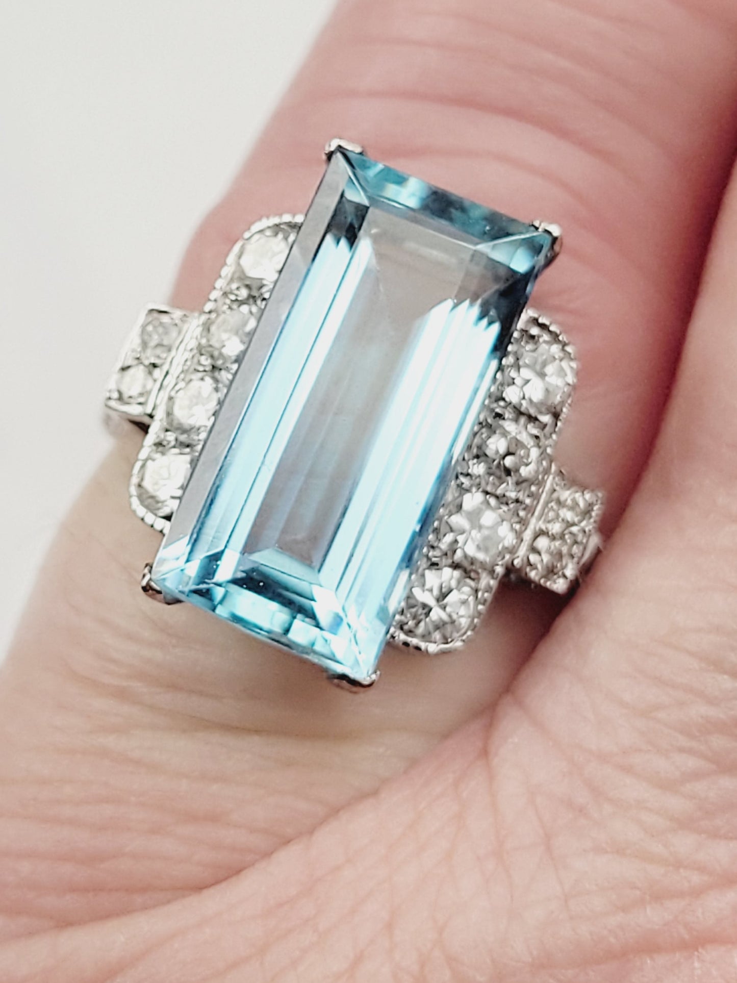 Art deco aquamarine and diamond dress ring sku 9084