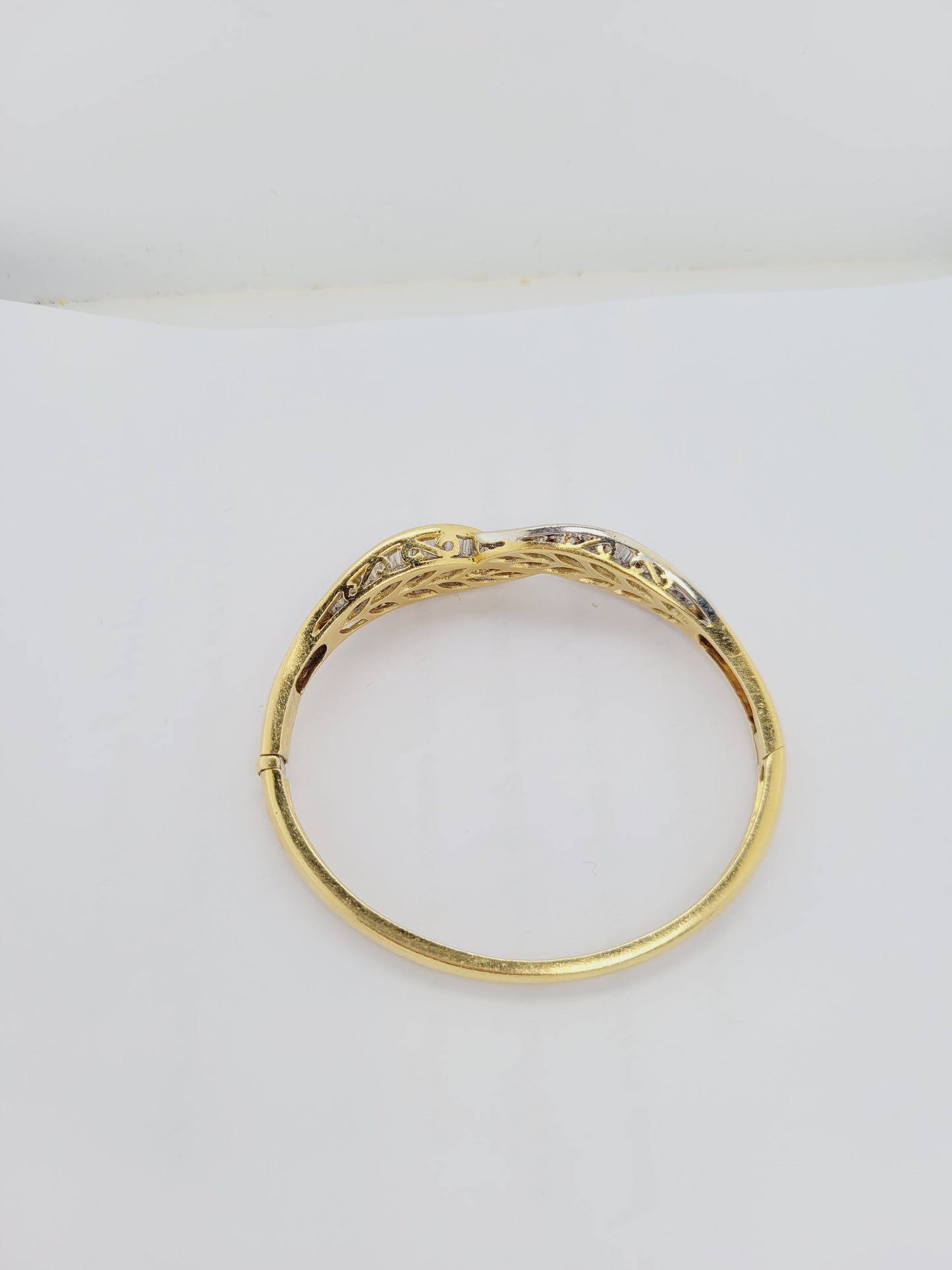 Baguette diamond bi colour gold leaves bangle sku 8691