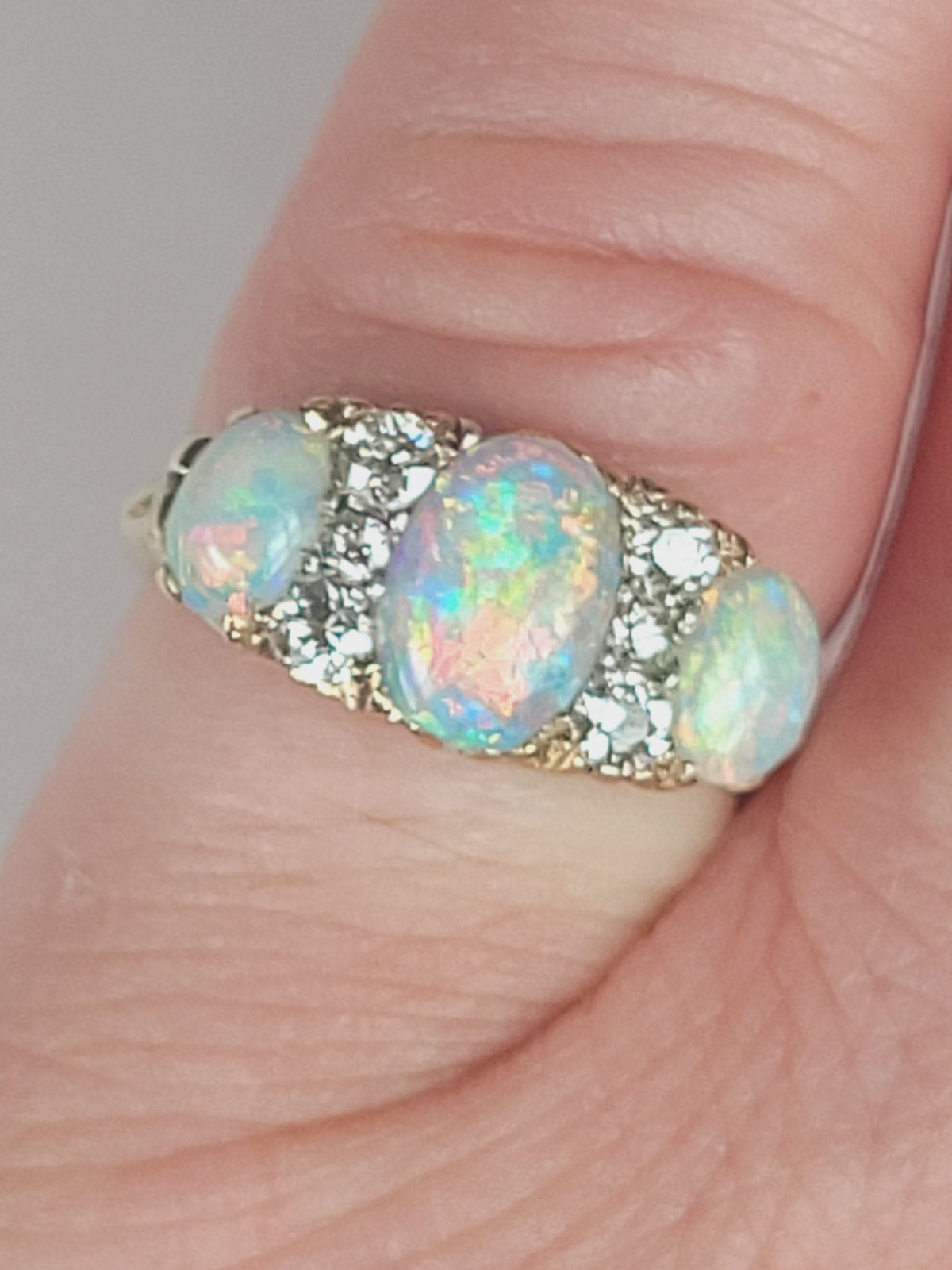 Opal and diamond carved half hoop ring sku 9144