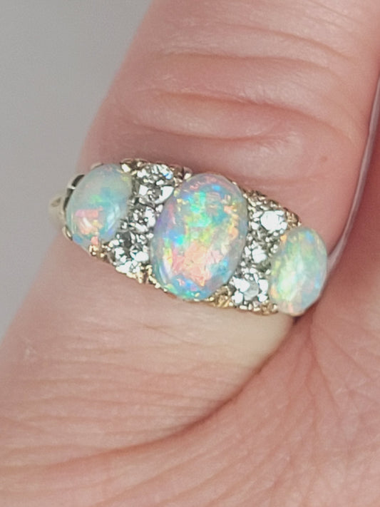 Opal and diamond carved half hoop ring sku 9144