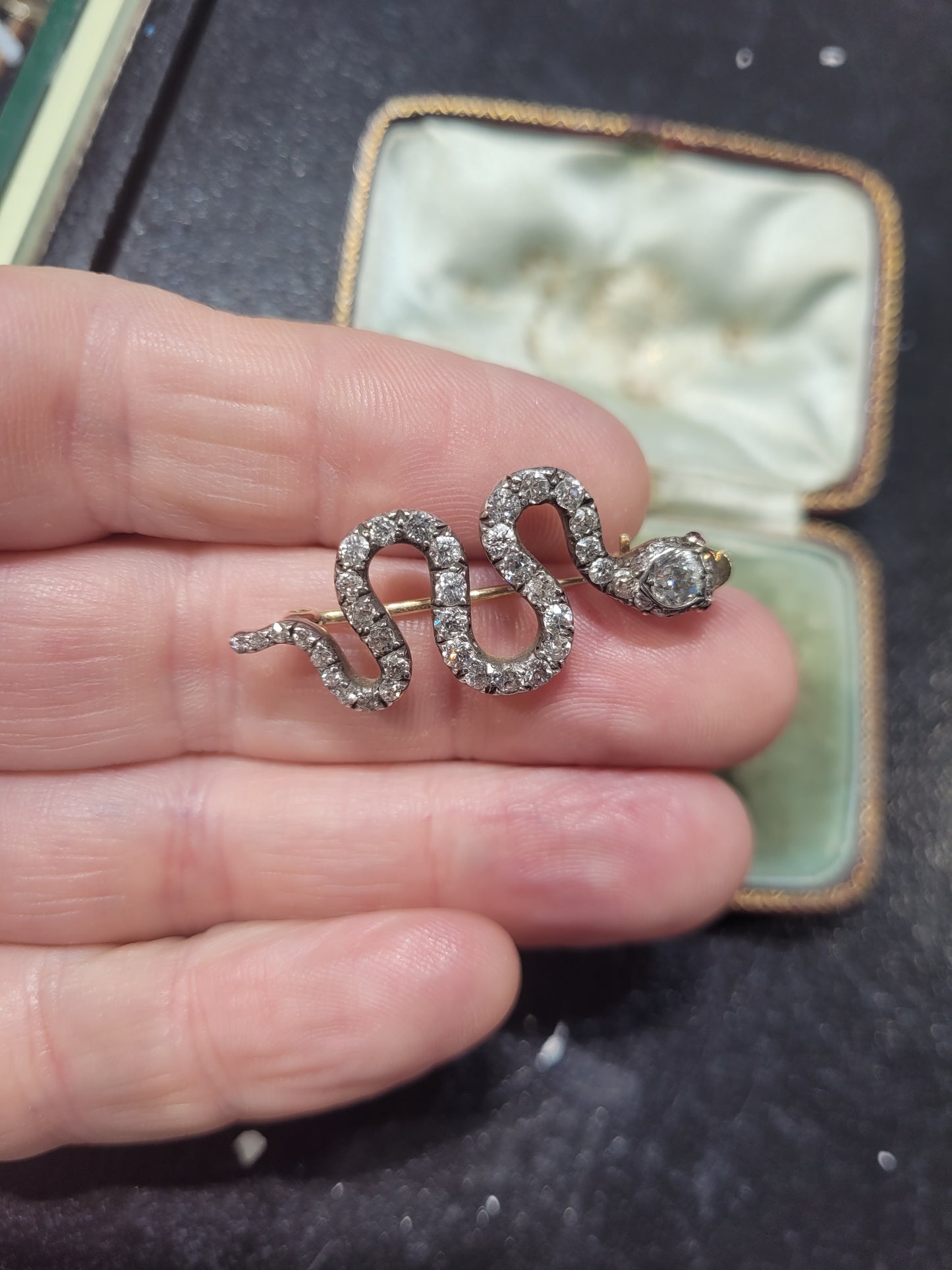 Rare Antique Old mine cut diamond snake sku 9130