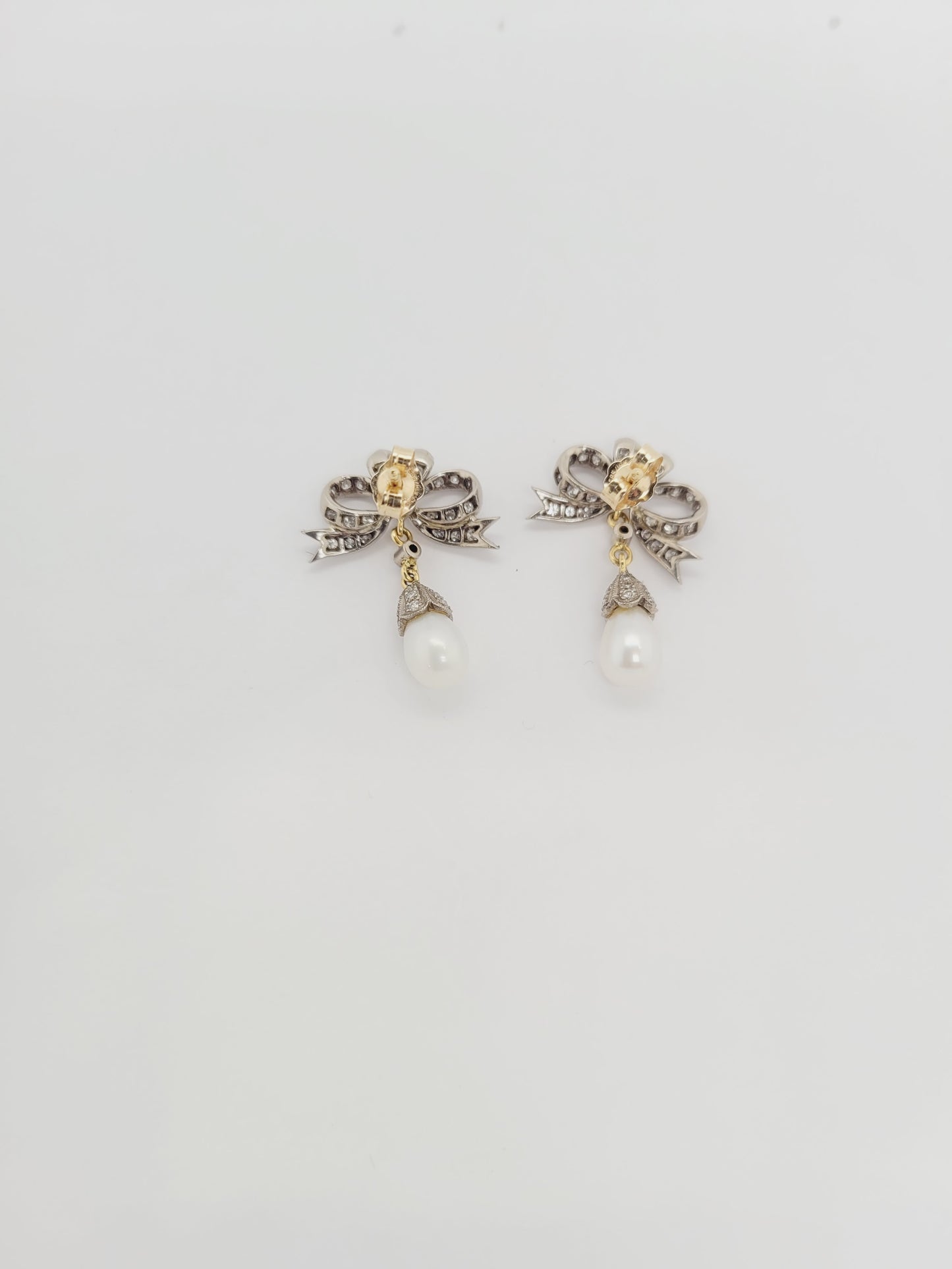 Diamond bow and pearl drop earrings sku 9205