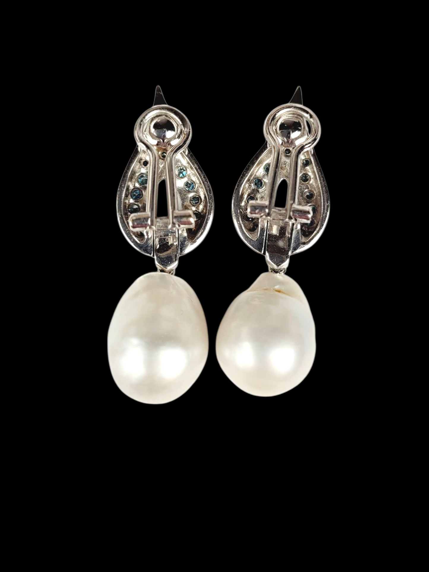 Pearl and blue diamond vintage dress earrings sku 8499