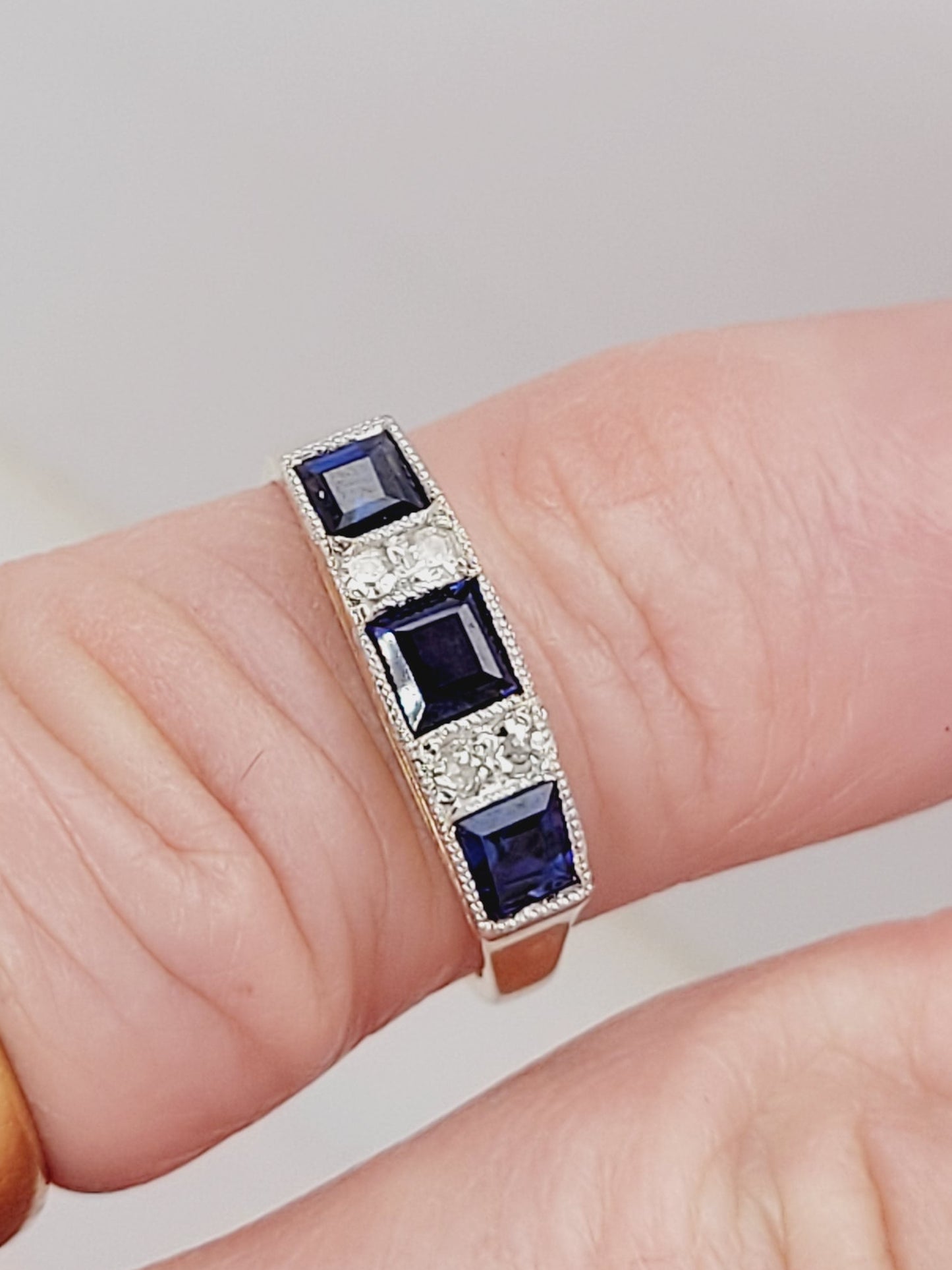 Antique sapphire and diamond engagement ring sku 8827