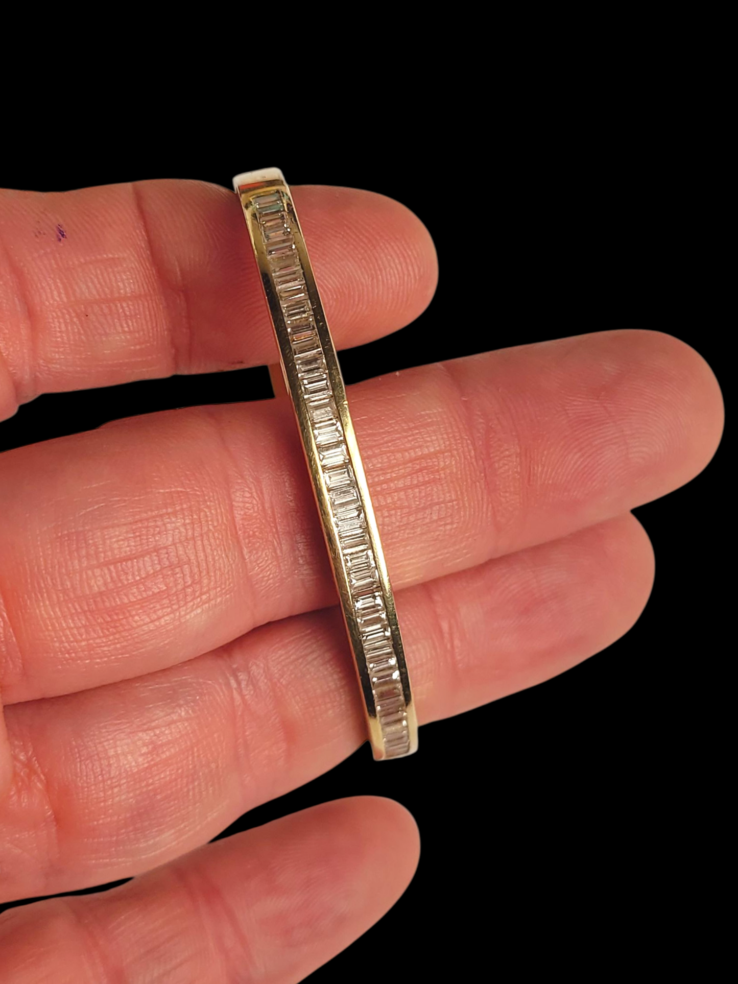 Vintage 18ct yellow gold and baguette diamond bangle sku 8497