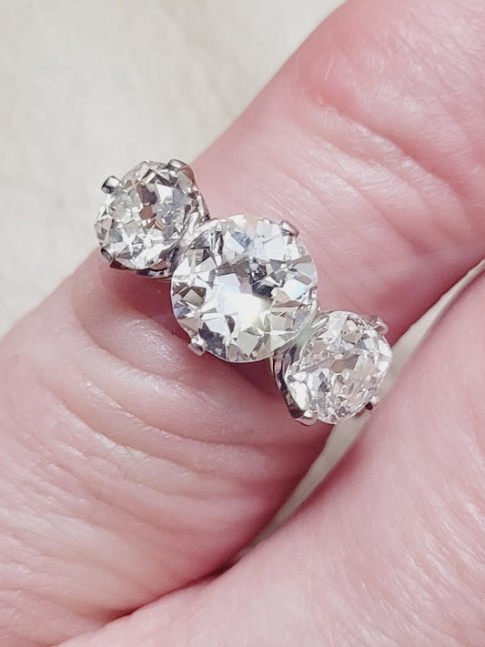Antique old cut diamond trilogy engagement ring sku 9048