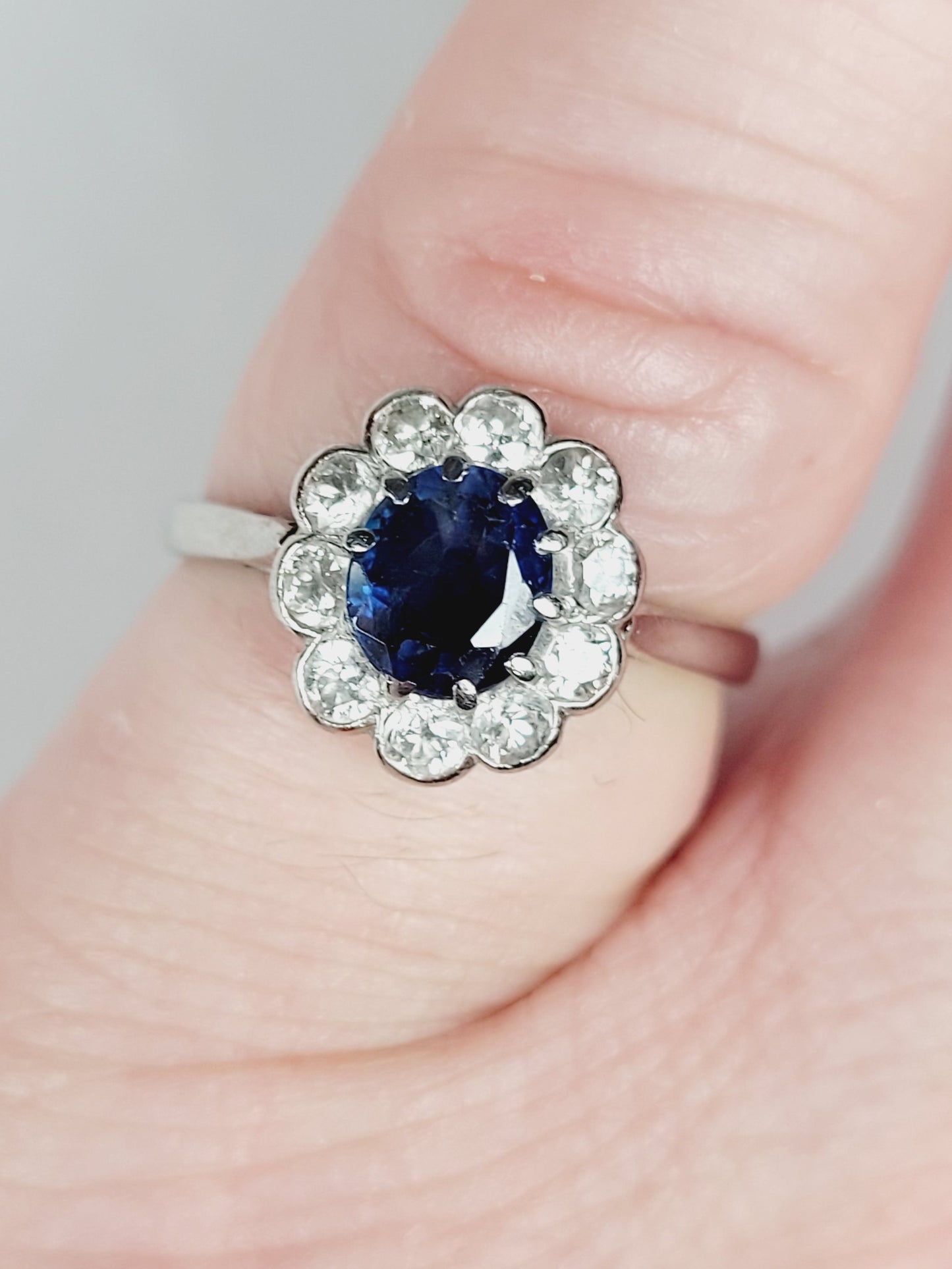 Antique sapphire and diamond cluster engagement ring SKU 9150