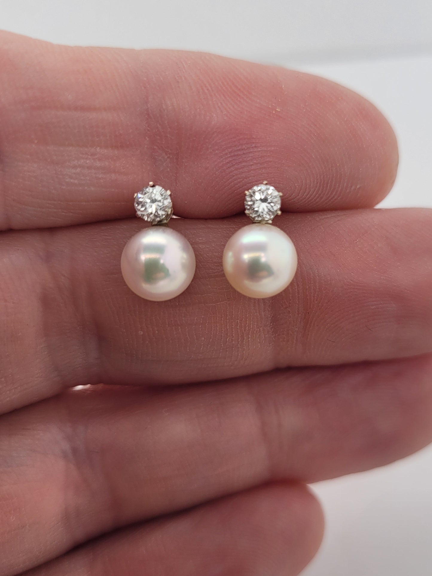 Pearl and diamond stud earrings sku 9164