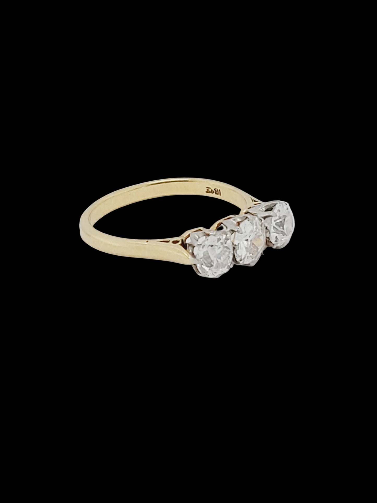 Charming old mine cut diamond trilogy ring sku 8814