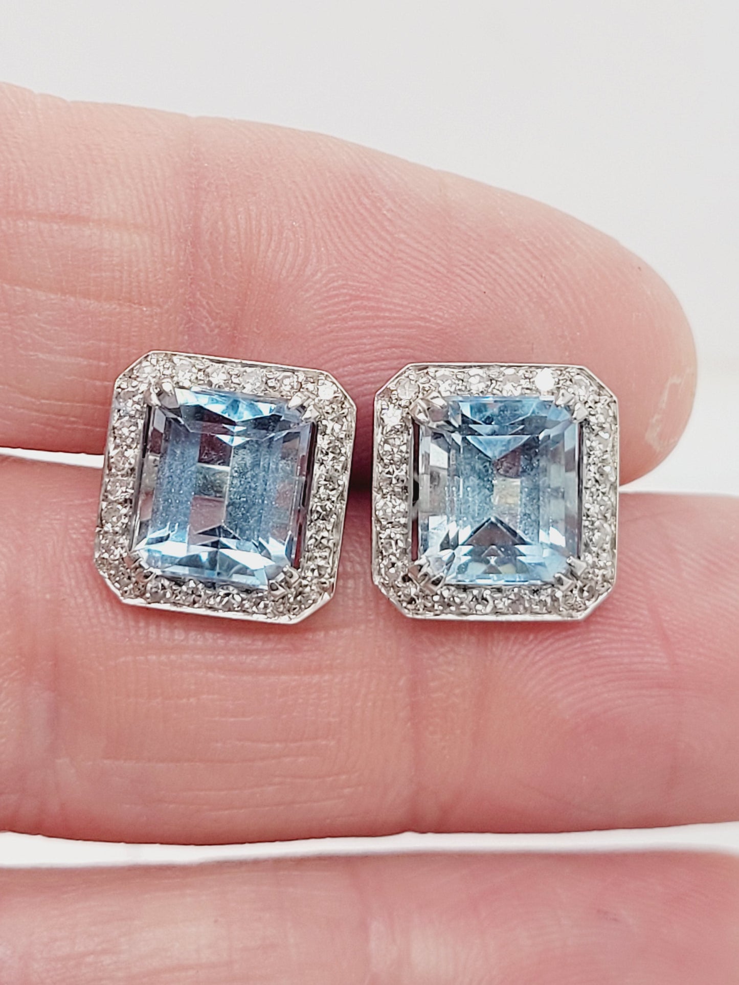 Art deco aquamarine and diamond earrings sku 8851