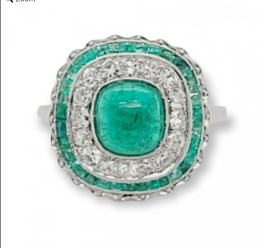 Art deco cabochon emerald and diamond target ring
SKU: 5602