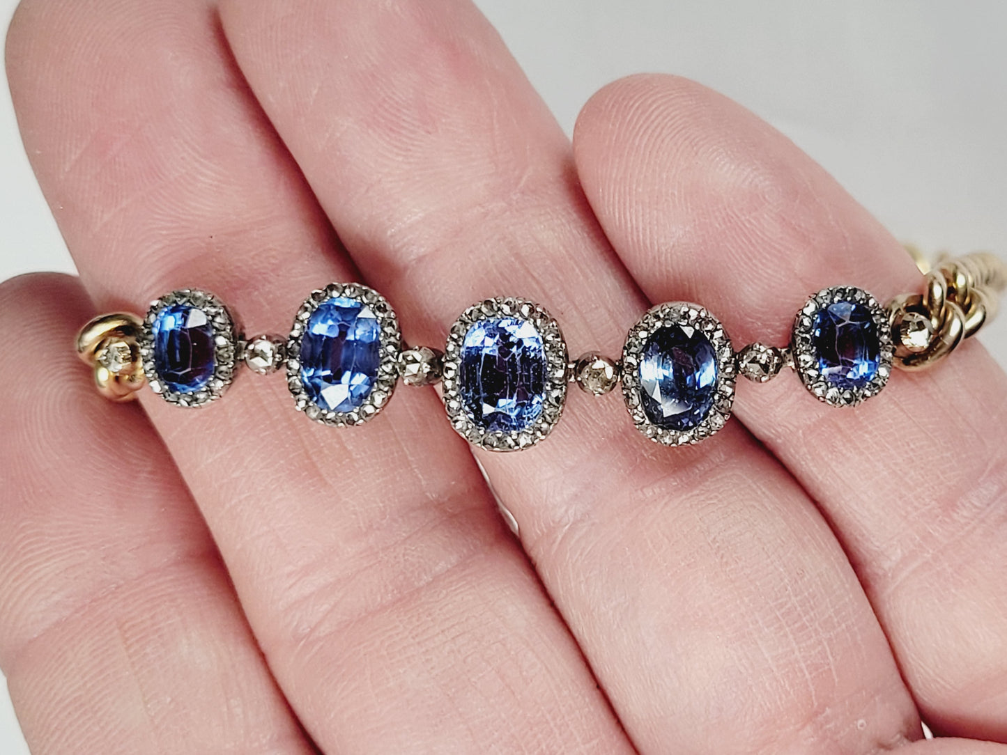 Antique French Ceylon sapphire and diamond bracelet sku 8769