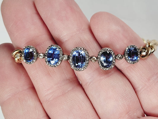 Antique French Ceylon sapphire and diamond bracelet sku 8769