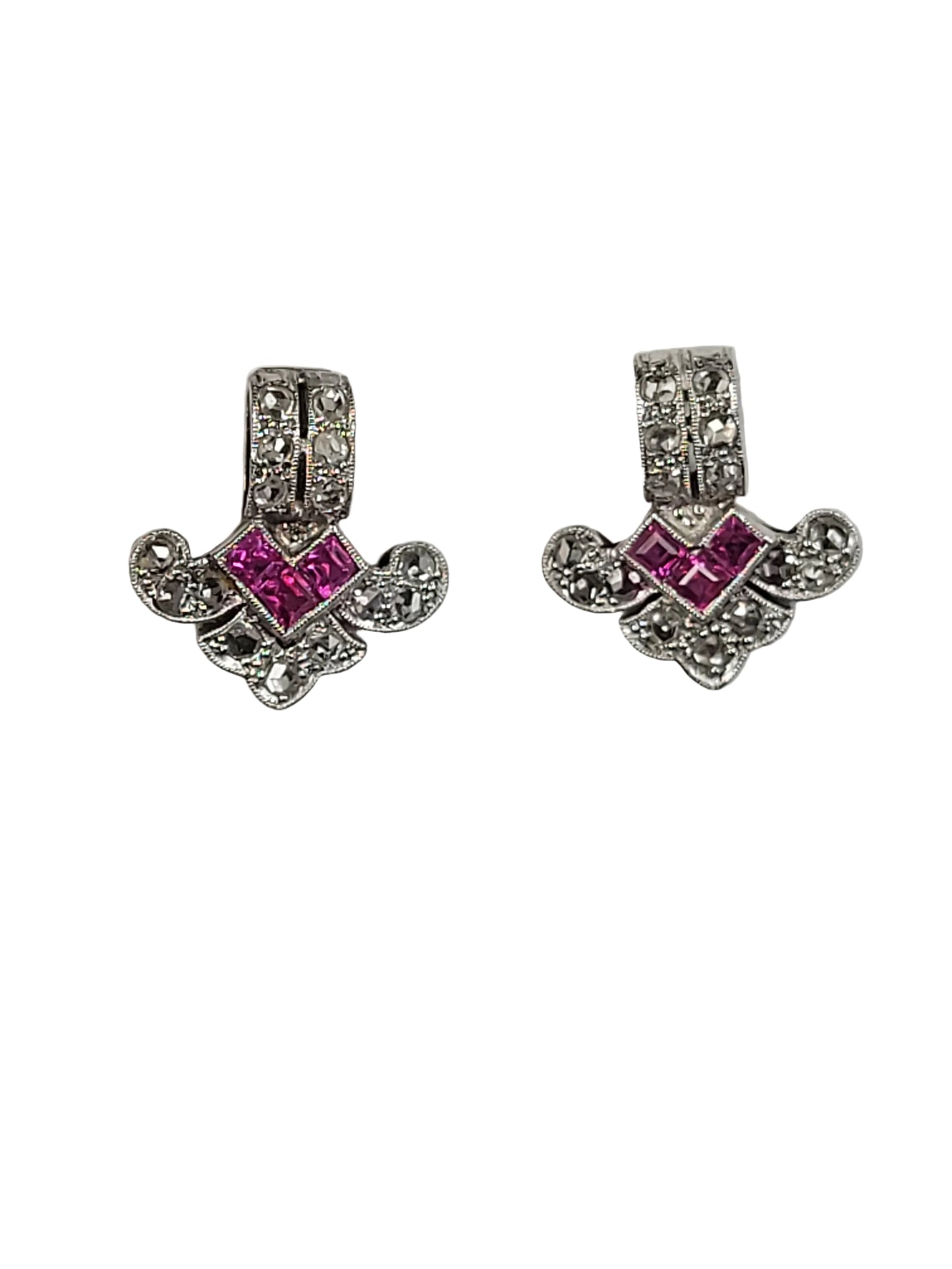 Art deco ruby and diamond geometric stud earrings sku 9189