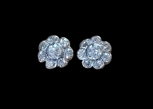 Pair of antique old cut diamond cluster earrings sku 8677