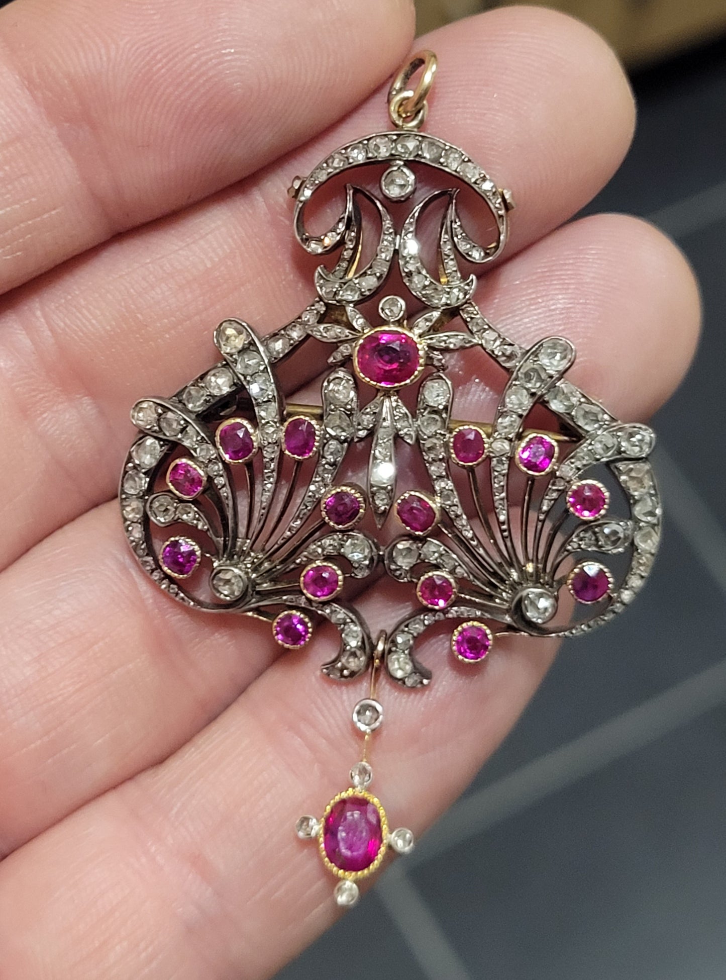 Fine Antique Burmese Ruby and diamond pendant sku 9113