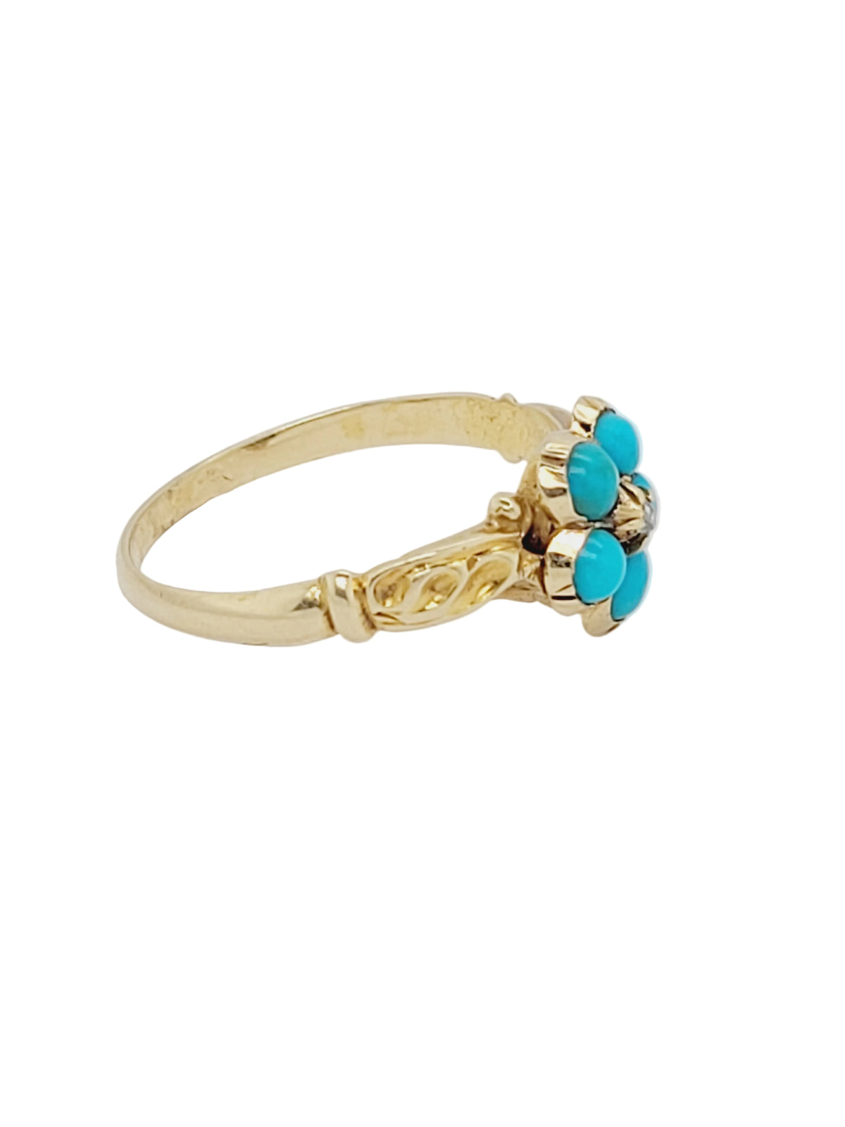 Antique turquoise and diamond  forget me not ring sku 9167