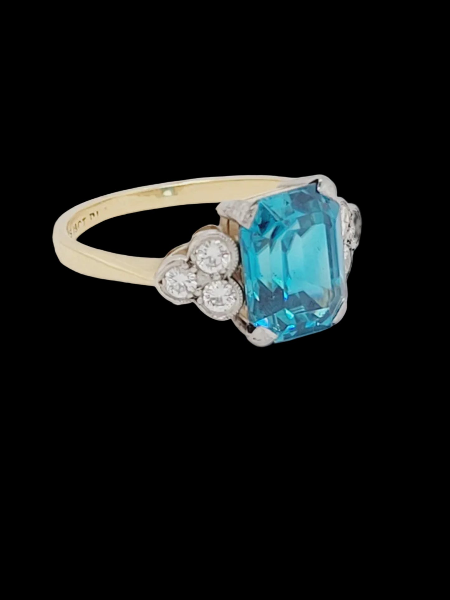 Edwardian electric vibrant blue zircon and diamond dress ring sku 8918