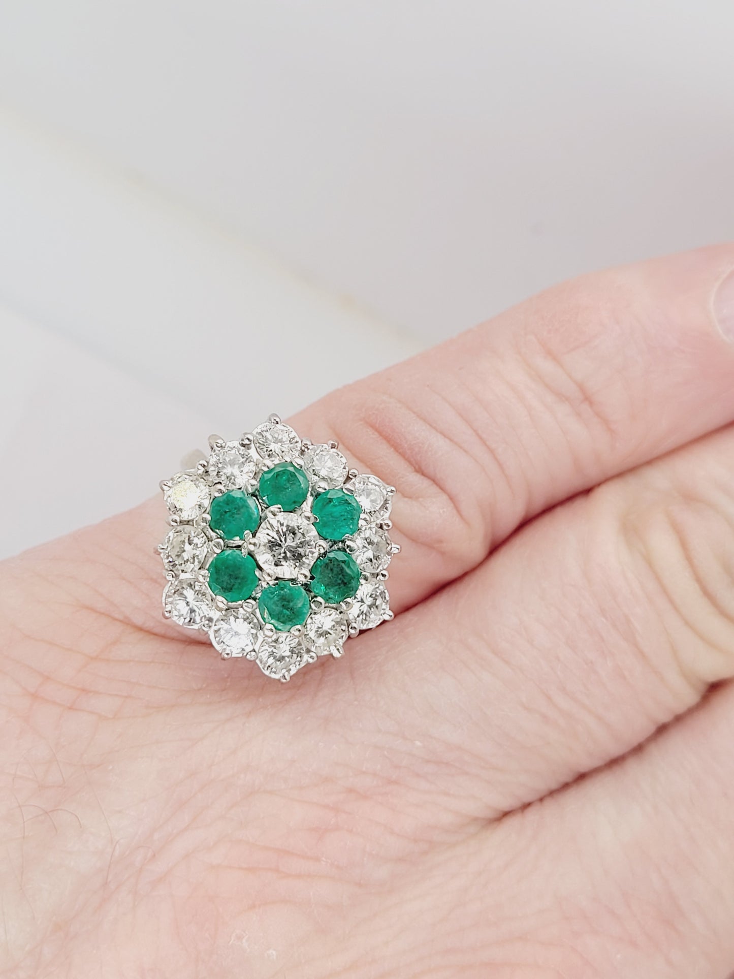 Emerald and diamond cluster ring sku 8698